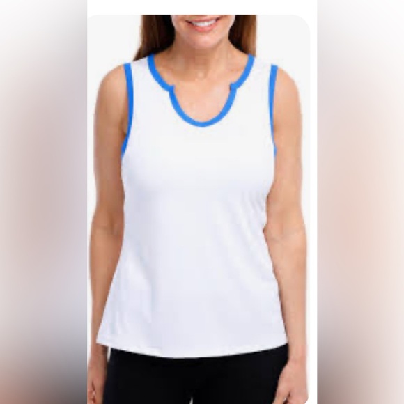 💕SALE 4 for $10💕Gottex White Tank Top with Blue Trim - Picture 1 of 6